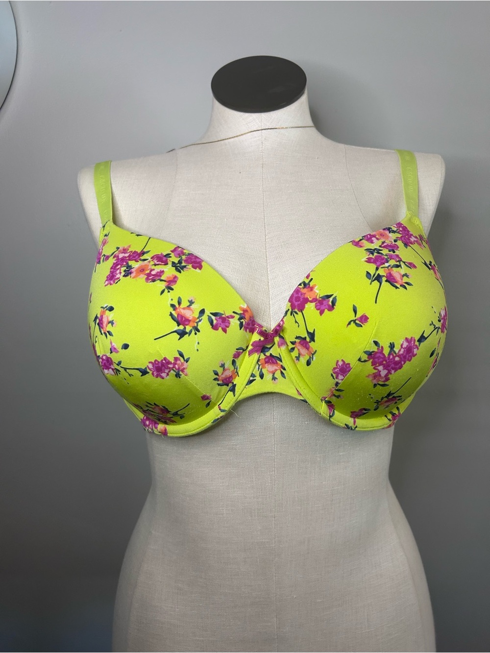 Cacique Neon Yellow Floral Underwire Bra